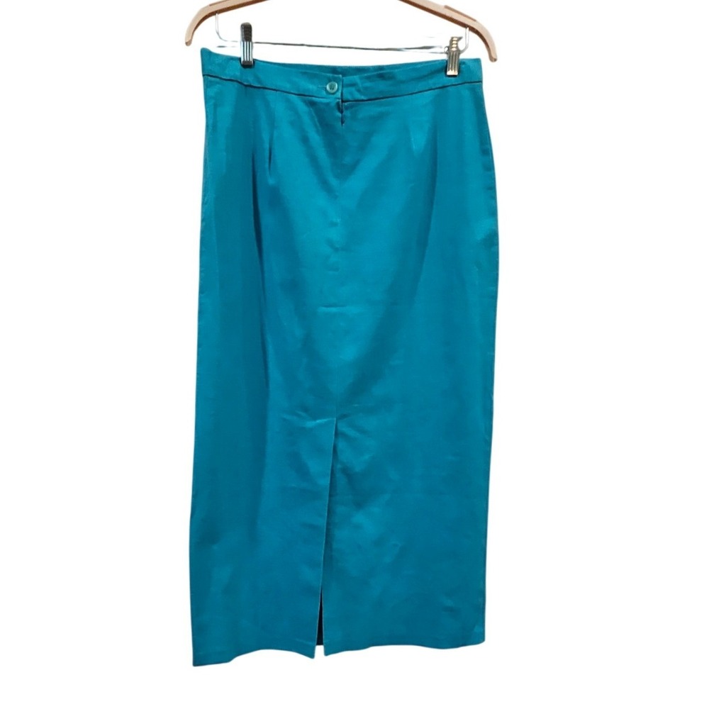 KC Spencer New York Teal Linen Vintage Retro Y2K Top & Midi Skirt Set 16 - Picture 5 of 5